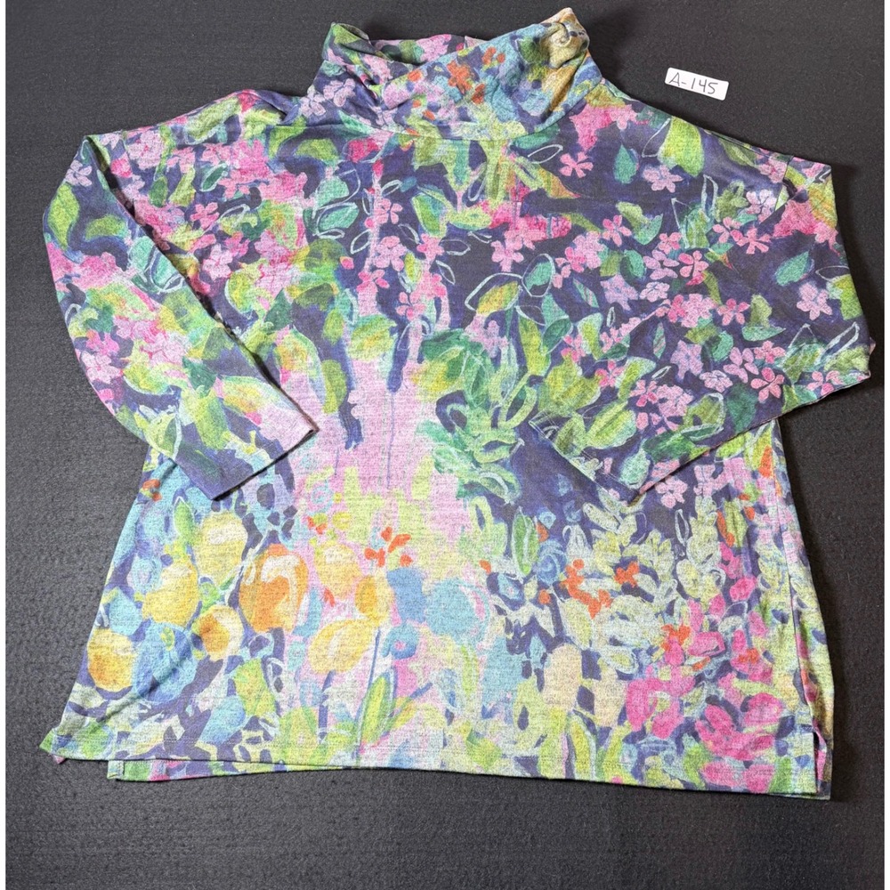 Claire Desjardins Womens 1X Floral Cowl Neck Top Long Sleeve Abstract NP289
